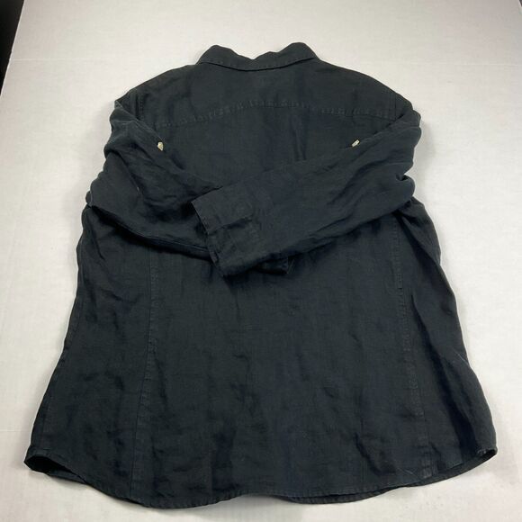 Talbots Irish Linen Button Shirt Black 3/4 Sleeve Classic Work Utility Top Large - Picture 9 of 10